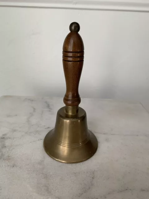 Vintage Solid Brass Wood Handle Teachers Hand Desk School Bell