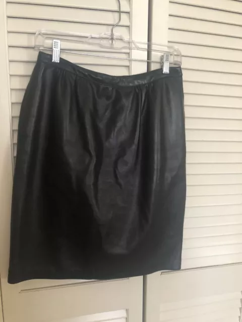 Saint Laurent Rive Gauche Vintage 100%  Black Leather Skirt Size 40 3
