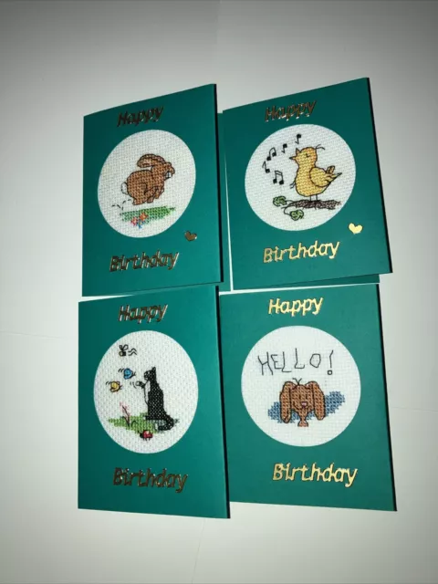Birthday Cards - set of 4 - made from cross stitch