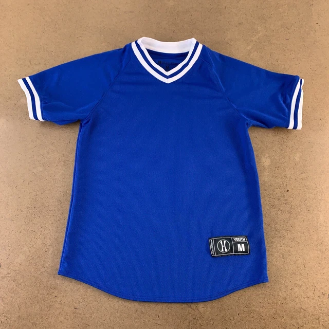 Holloway Youth Size Medium Blue Short Sleeve V Neck Performance Jersey Top New