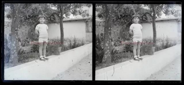 Famille Enfants France c1930 Photo NEGATIVE Plaque verre Stereo Vintage P30L17n3