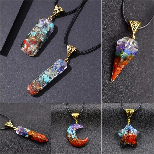 7 Chakra Natural Stone Square Pendant Necklace Reiki Healing Chips Jewelry Gifts