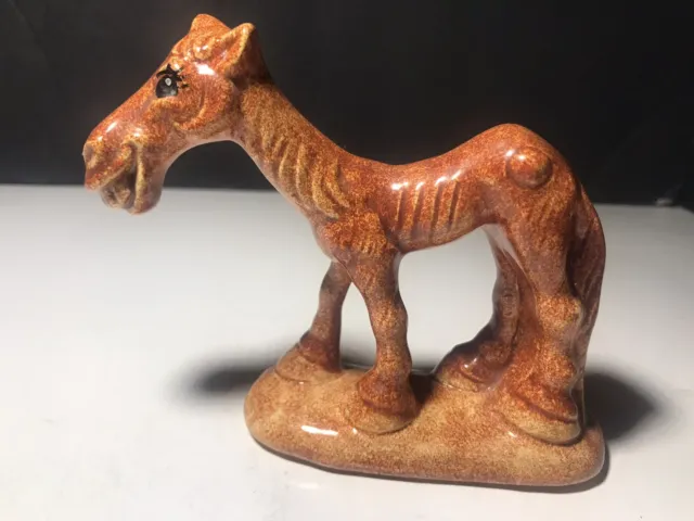 Vintage BAHO Brown Skinny Ceramic Horse Mule Figurine Funny Smiling