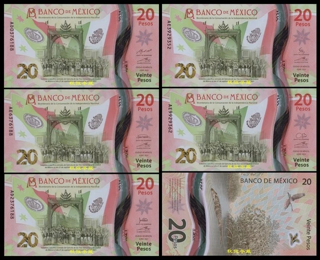 Mexico 20 Pesos (2021), Commemorative, 5 Kinds of Different Signatures, Polymer,