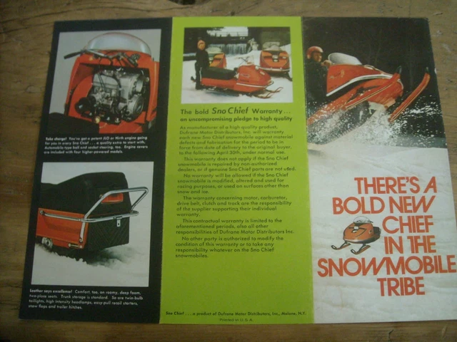 1971 VINTAGE SNO CHIEF Snowmobile Brochure Cherokee Indian $18.00 ...
