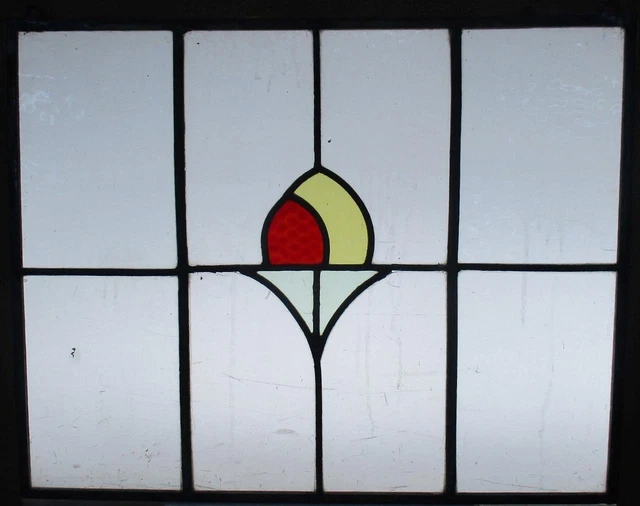 OLD ENGLISH STAINED GLASS WINDOW Unframed w Hooks Simple Abstract 20.5" x 16.5" 2