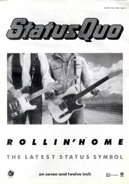 10/5/86PT19 Single Advert 15X11 Status Quo. Rollin' Home