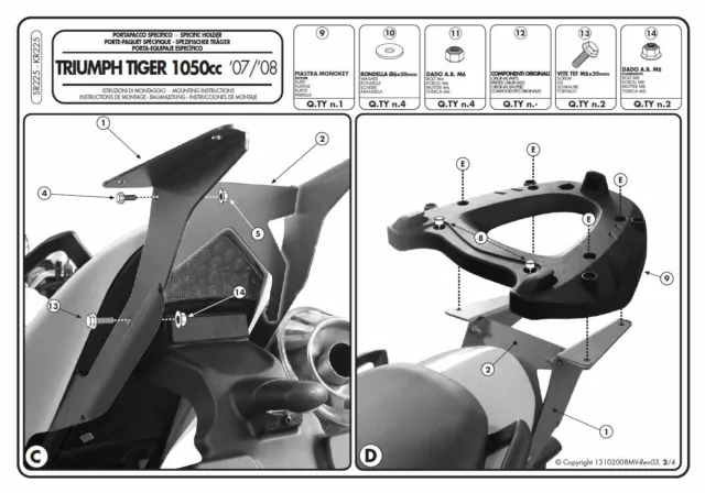 SR225 GIVI ATTACCO BAULETTO MONOKEY® per TRIUMPH TIGER 1050 2011 2012