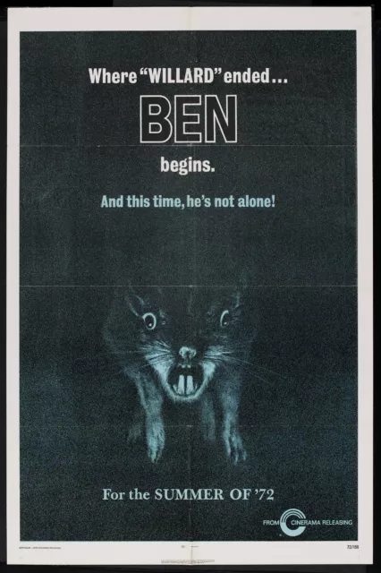 BEN/WILLARD orig 1972 HORROR advance one sheet movie poster RATS/MICHAEL JACKSON