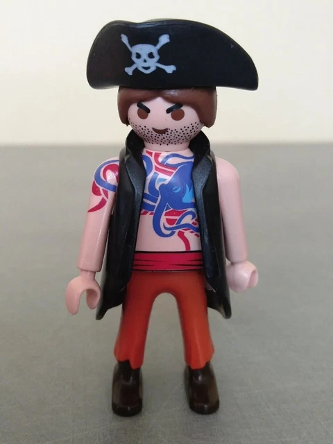 PERSONNAGE FIGURINE PLAYMOBIL Pirate Tatouage Pieuvre Bleu - Chapeau veste noire EUR 2,49 