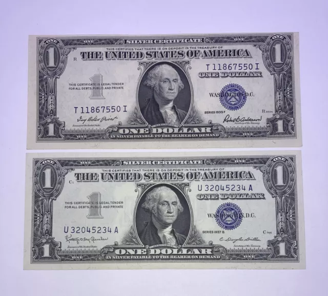 1935 ($1) One Dollar Blue 1957 ($1) Dollar Blue Seal Silver Certificate Notes