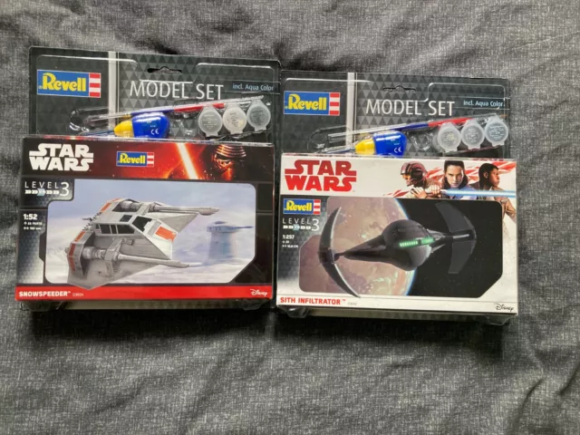 2 Revell Star Wars Model Kits Level 3 Sith Infiltrator & Snowspeeder Bundle