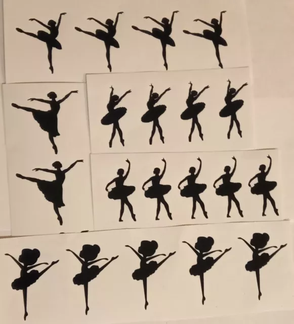 30 x ballerina black stickers craft embellishment & children fun ballet dancer