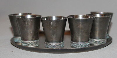 Antique Art Deco Russian Ornate Silverplated Filigree Set 6 Small Mugs And Tray