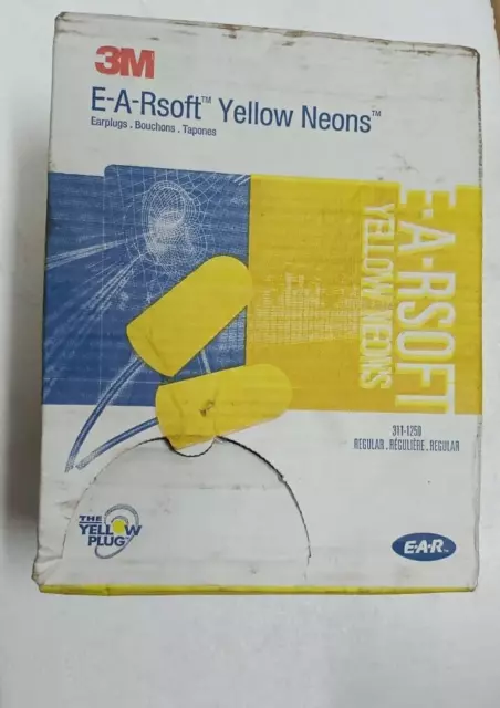 3 M EARSOFT amarillo neons tapón para los oídos con cable caja de 200 pares...