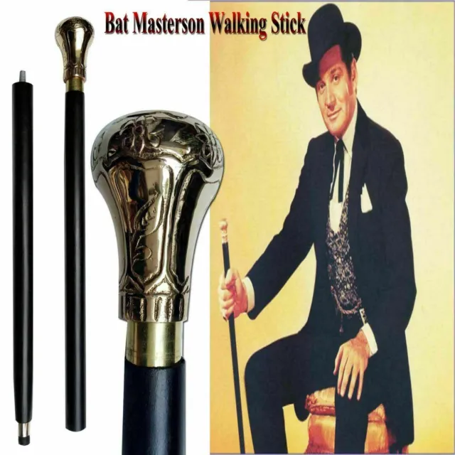 Bat Masterson Victorian Style Antique Brass Handle Wooden Walking Stick Cane