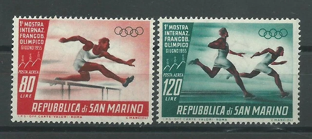 1955 San Marine Flugpost Ausstellung Intern. Stempel Olympia 2 V MNH MF78531