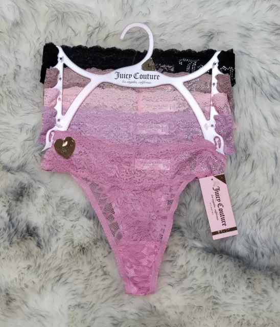 NWT JUICY COUTURE Intimates No Panty Lines Lace Thongs Embellished Logo ...