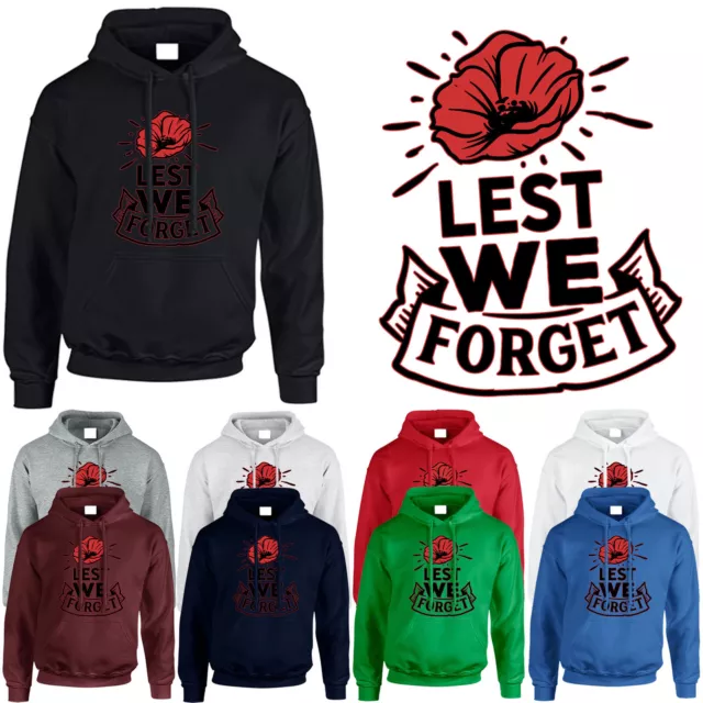 Lest We Forget Mens Hoodie Remembrance Poppy Heros Flower Forces Novelty Hoody