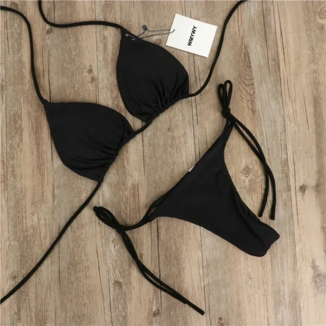 WMYWY Sexy Solid Mirco Bikini Sets Women Tie Side G-String Thong Swimsuit