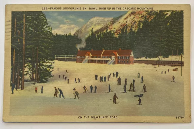 Vintage Postcard, Snoqualmie Ski Bowl on the Milwaukee Road