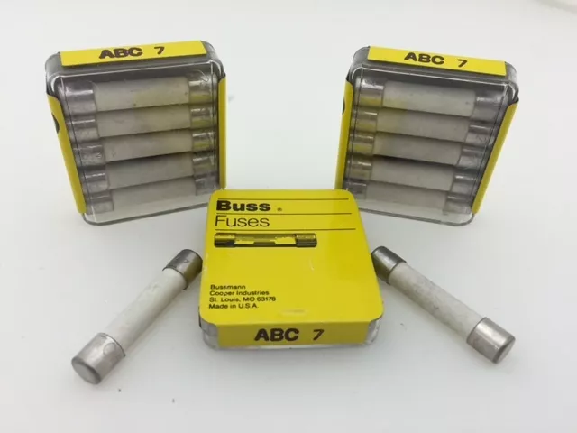 25 pcs, ABC-7 Bussmann, 7 Amp, 125vac/60vdc, Fast Acting Ceramic Tube Fuse