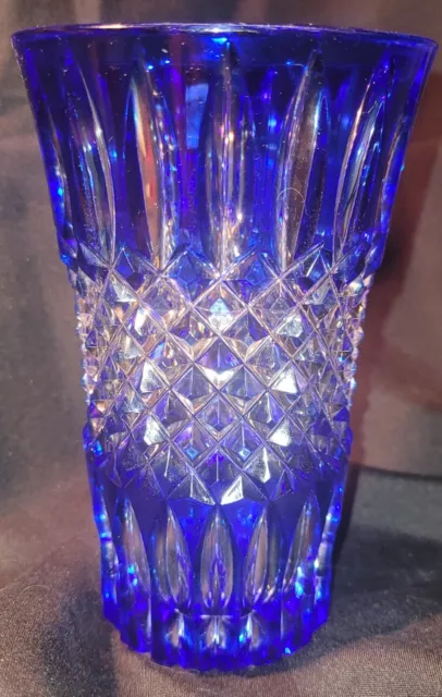 Cristal D'arques Vintage, Cobalt Blue Cut/Clear Vase. Excel Cond. One Owner!