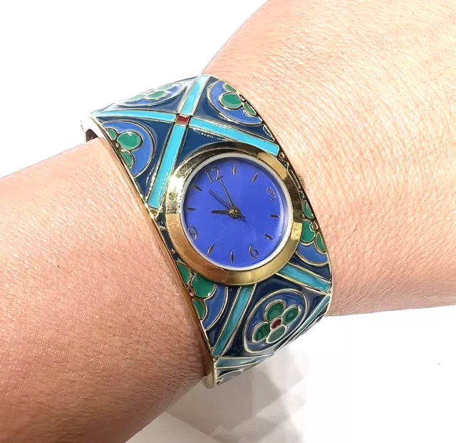 MMA Clamper Enamel Watch Gorgeous! Metropolitan Museum Of Art Rare Teal Purple