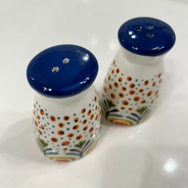 Polmedia Spring Flowers Salt Pepper Shaker Polish Pottery Stoneware Multi-color 3