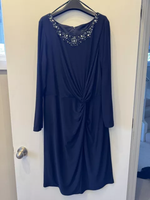 NICE! Alex Evenings Size 20W Navy Blue Embellished Cocktail Dress 3/4 Sleeve