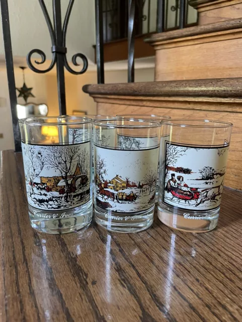Currier and Ives Arby’s Winter Christmas Tumblers Glasses 1981 Set Of 5