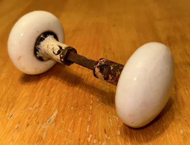 Door Knobs Pair of Antique Vintage White Porcelain 2 1/4” Round