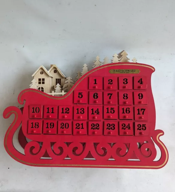 FAO SCHWARZ SLEIGH Wood Advent Calendar 25 Days Christmas Boxes LED