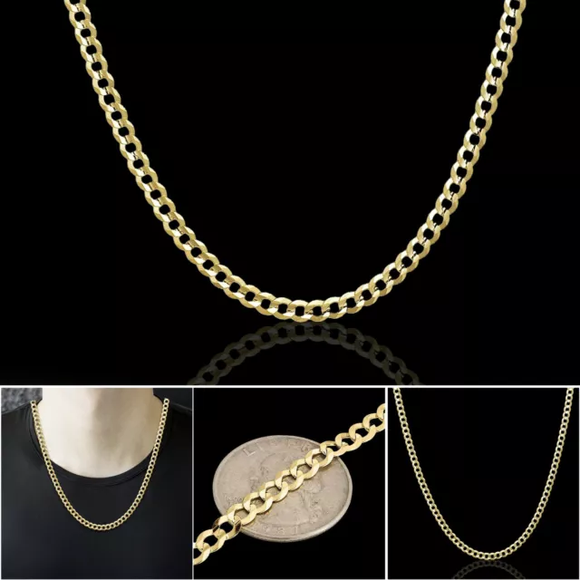 10K Yellow Gold Solid 2mm Curb Cuban Chain Link Necklace 16"-24" Men and Women