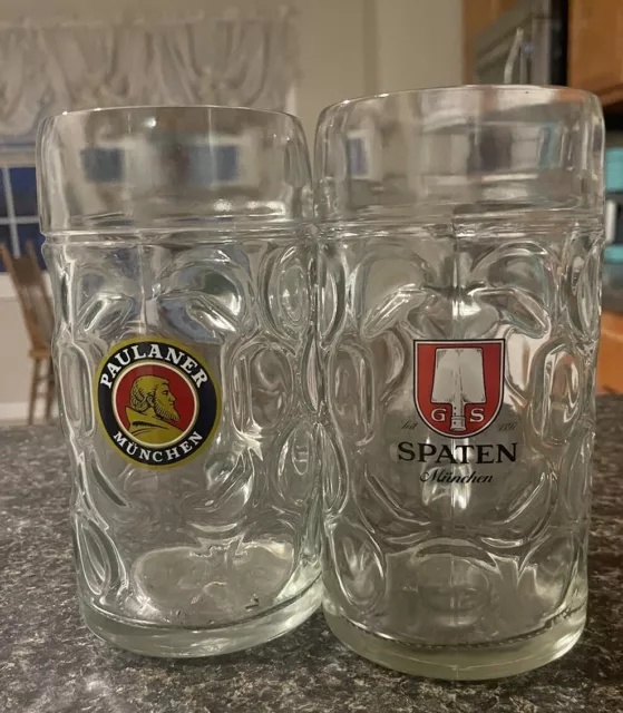 Set Of Two German Glass Beer Steins