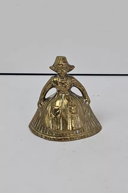 Vintage Solid Brass Cast Collectible 2” Dutch Lady Hand Table Lunch Bell