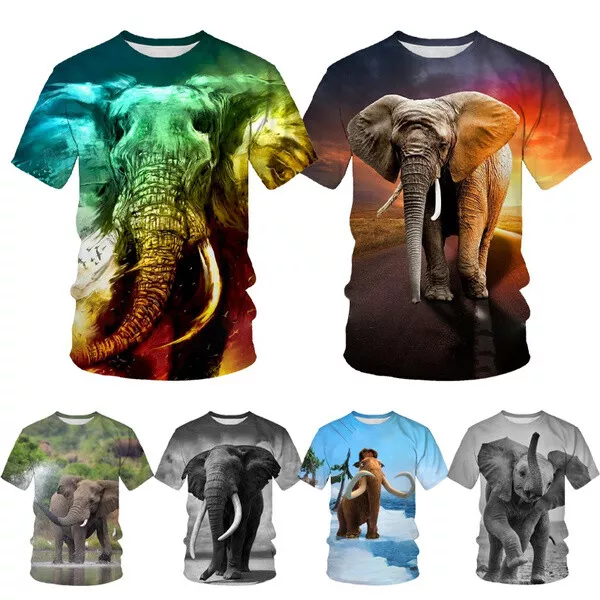 Casual Women Men T-Shirt 3D Print Short Sleeve Tee Tops O neck Elephant animal