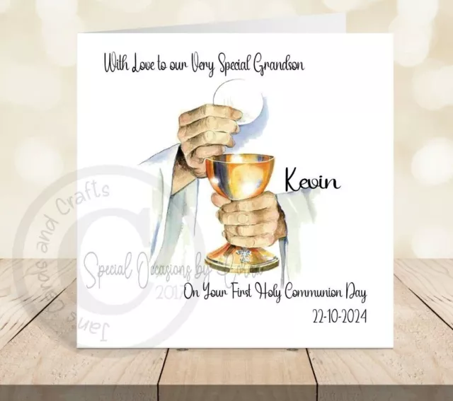 Handmade, Personalised First Holy Communion Card for son, Daughter, Grandson,