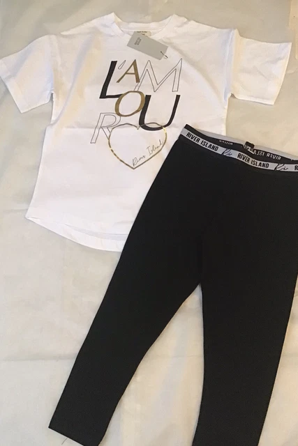 River island mini girls Aged 4-5 Years white foil T-shirt set BNWT