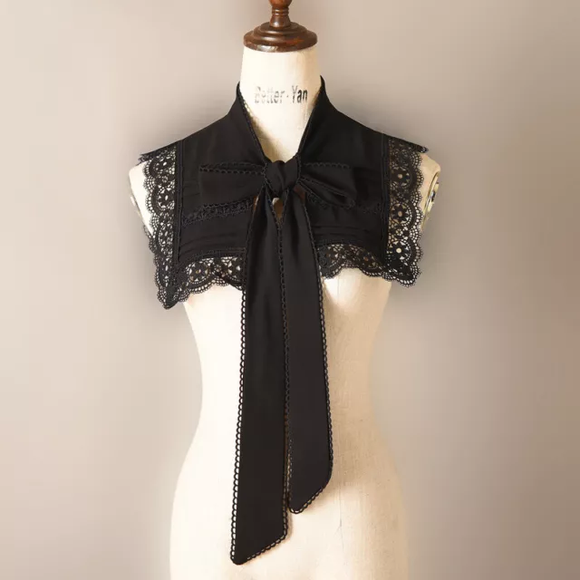 Lady Fake Collar Shawl Lace Trim Tie Neck Decorative Detachable False Blouse Bib