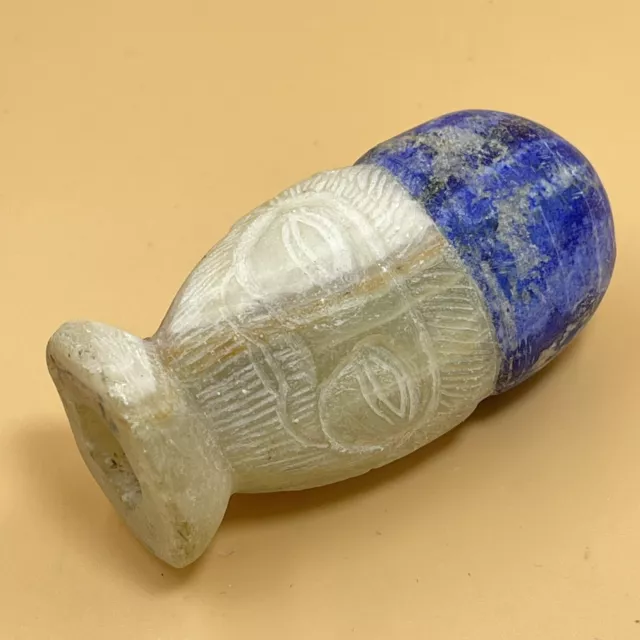 Wonderful Old Roman Agate Stone With Lapis Lazuli Head Carved King Bust 3