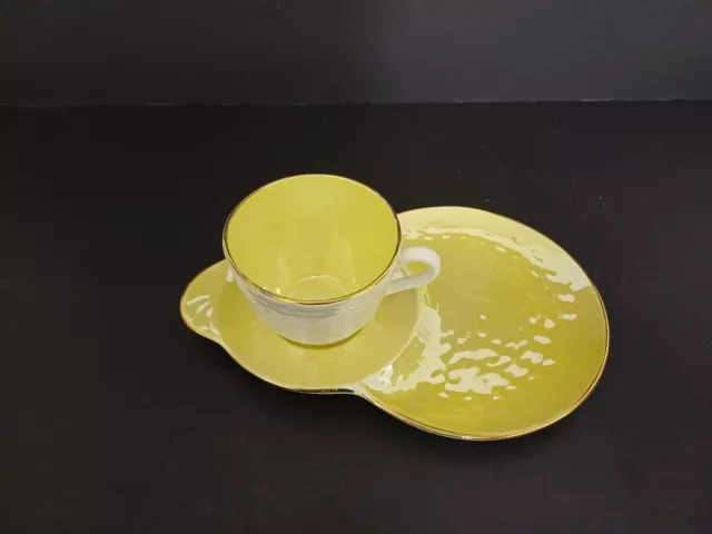 Vintage Maling Luster Tennis Cup Saucer Plate Set Yellow 2