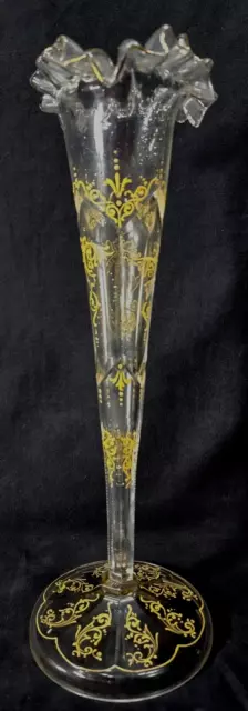 Antique ABP Tall Cut Glass Zipper Trumpet Vase American Brilliant Period GOLD 2