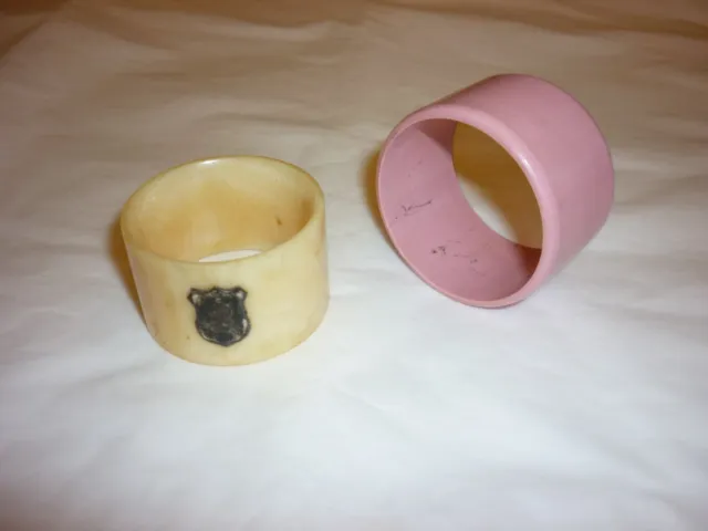 2 x Napkin Rings - One with Silver Emblem