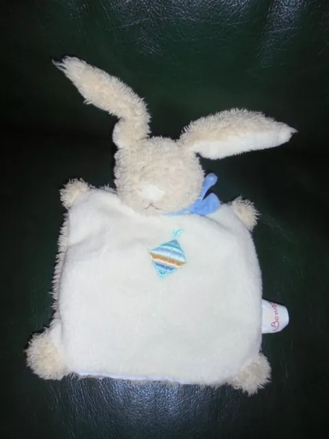 Doudou Bengy Marionnette Lapin Beige Foulard Bleu Brodé Cerf Volant TTBE