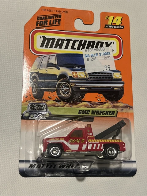 Matchbox GMC Wrecker – Rot, Motor Sports Series 9, Druckguss-Fahrzeug 1999 (#14/100)