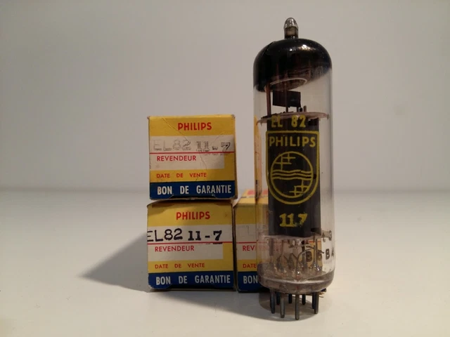 Tube électronique EL82 Philips RT Chartres NOS (New Old Stock) - Getter 6* Ring, état Neuf Ouvert