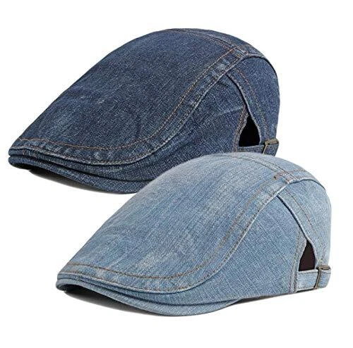 2 Pack Mens Denim Cotton Newsboy Cap Ivy Gatsby Driving Hunting Cabbie 2 Pack-e