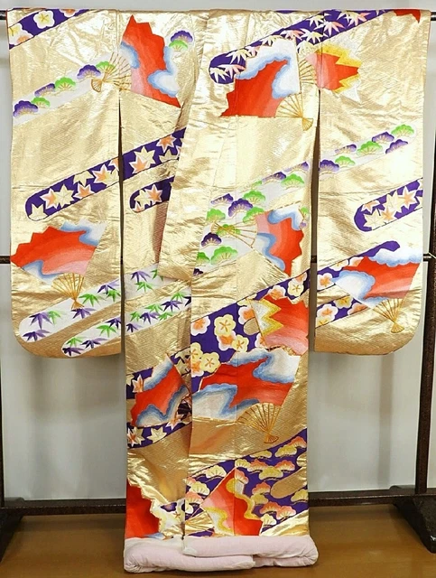 Japanese Kimono Uchikake Luxurious Wedding Embroidery Pure Silk Gold K481 15
