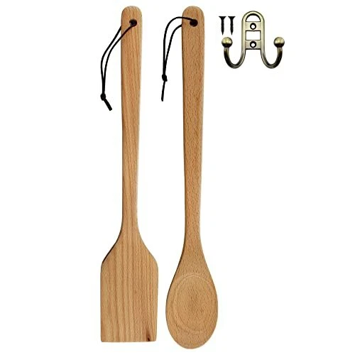 17 Inch Wooden Spoon and Spatula Kitchen Utensils Non-Stick Cookware for Cooking